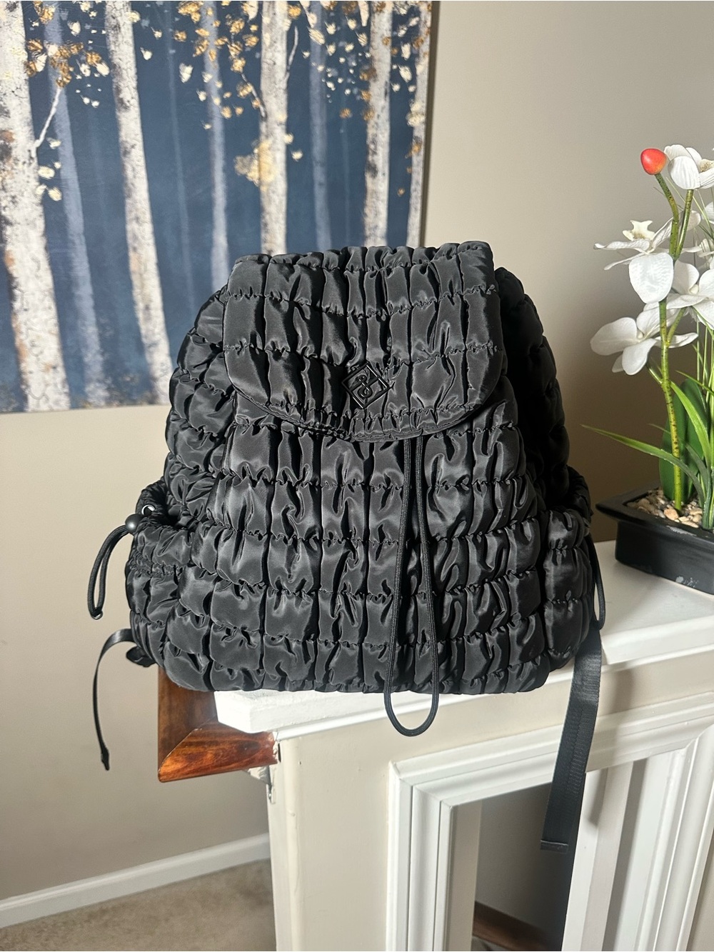 Call It Spring Black Quilted Drawstring Backpack - Picture 1 of 7